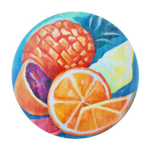 Colorful Neon Tropical Fruits Cutting Board