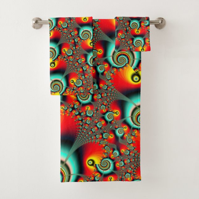 Colorful Networking Fractal Art Design Bath Towel Set (Insitu)