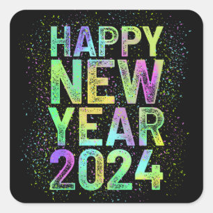 Colorful new year 2024 square sticker