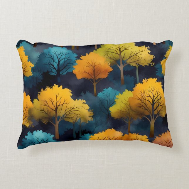 Colorful November Trees Sitting on a Hillside Decorative Cushion (Front)