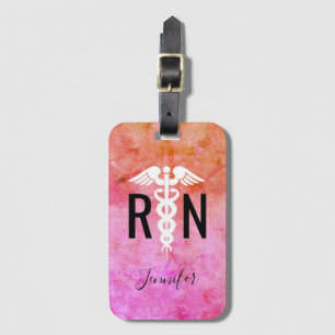 Colorful Nurse RN Pink Orange Watercolor Name Luggage Tag
