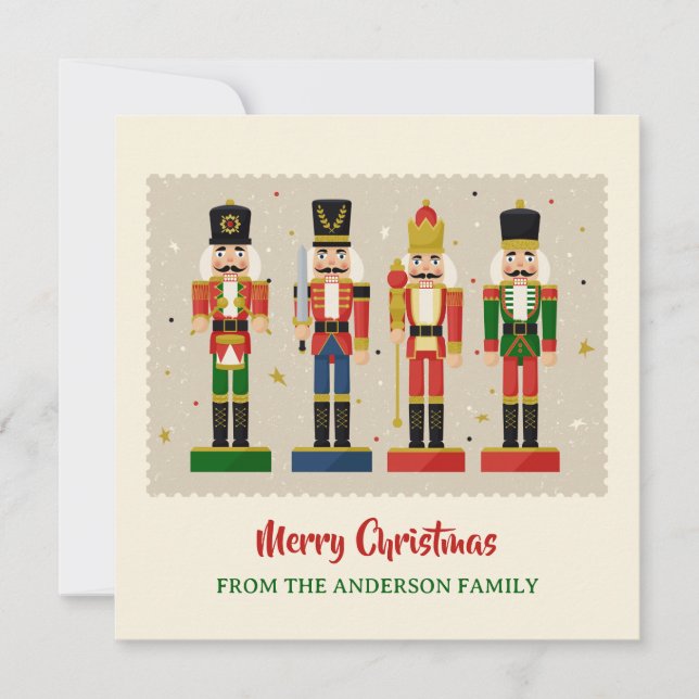 Colorful Nutcracker Soldiers Merry Christmas Holiday Card (Front)
