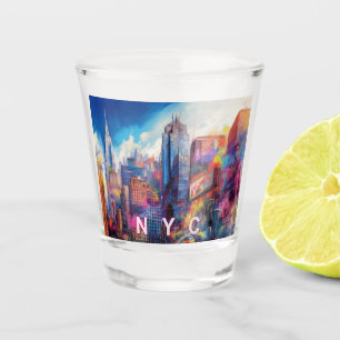 Colorful NYC Skyline Abstract Art Shot Glass