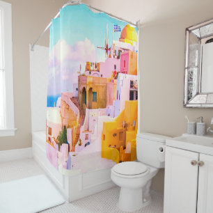 Colorful Oia Santorini Houses, Greece Shower Curtain