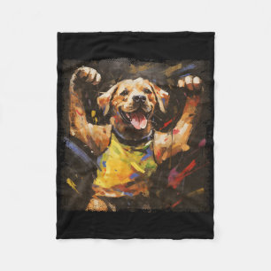 Colorful Oil Painting Of A Kickboxing Labrador Dog Fleece Blanket