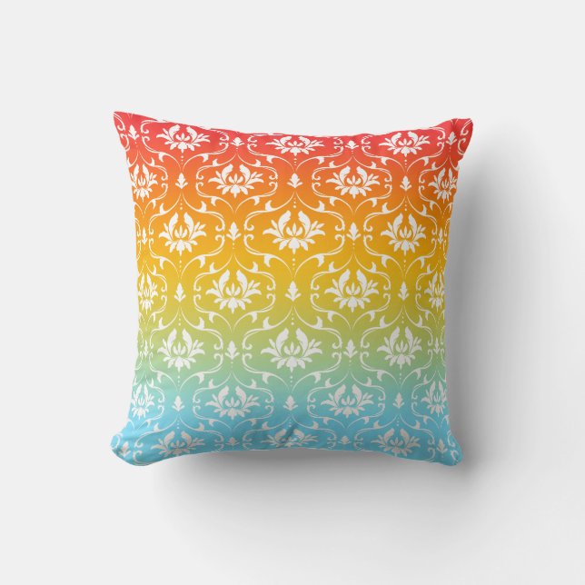 Colorful Ombre White Damask Cushion (Front)