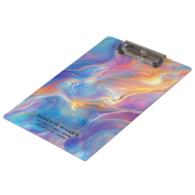 Colorful opal swirly flowing marble texture clipboard (Angled)