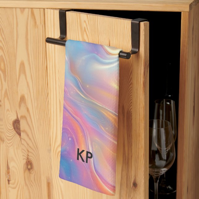 Colorful opal swirly flowing marble texture tea towel (Thirds Fold)