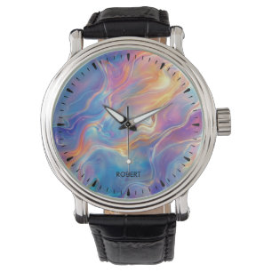 Colorful opal swirly flowing marble texture watch