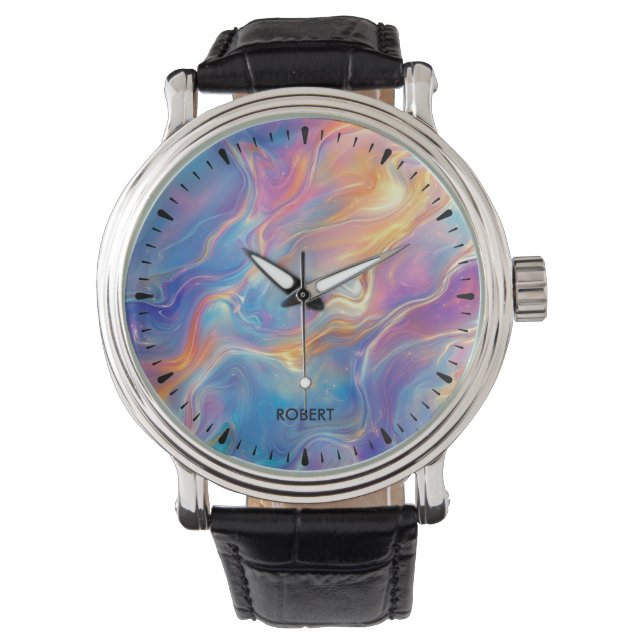 Colorful opal swirly flowing marble texture watch (Front)