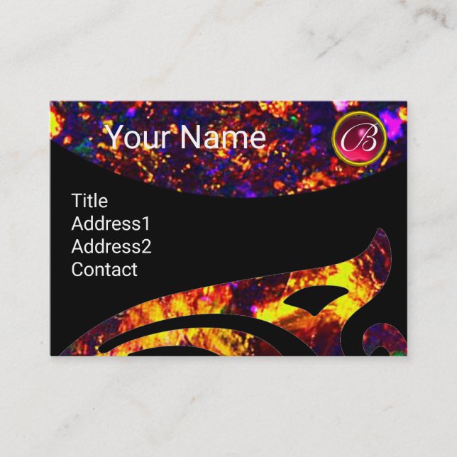 COLORFUL OPAL WING MONOGRAM ,RED RUBY BUSINESS CARD (Front)