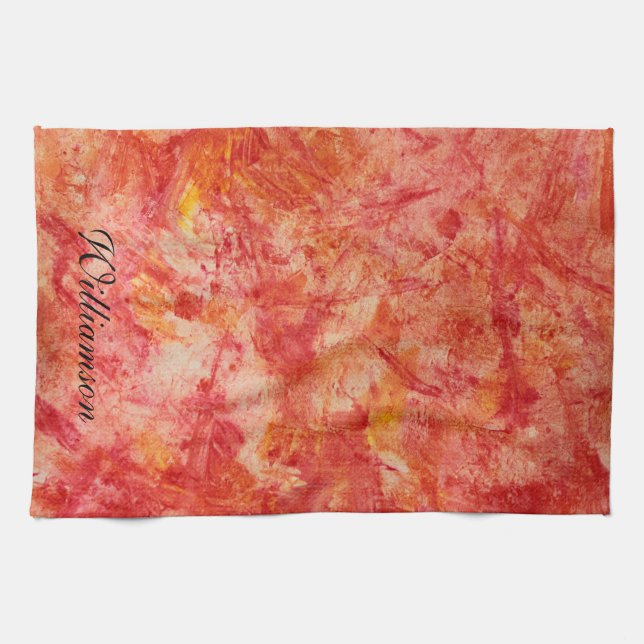 Colorful Orange Abstract Painting Customizable Tea Towel (Horizontal)