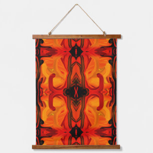 Colorful Orange Brown Brush Shapes Abstract Hanging Tapestry