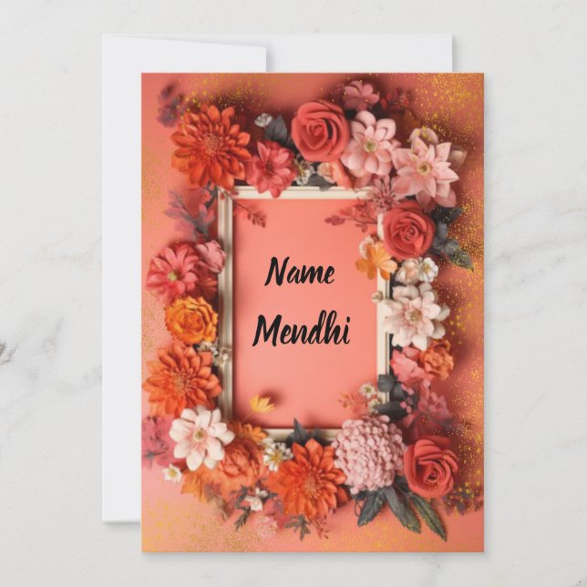 Colorful orange mendhi invitation  (Front)