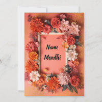 Colorful orange mendhi invitation 