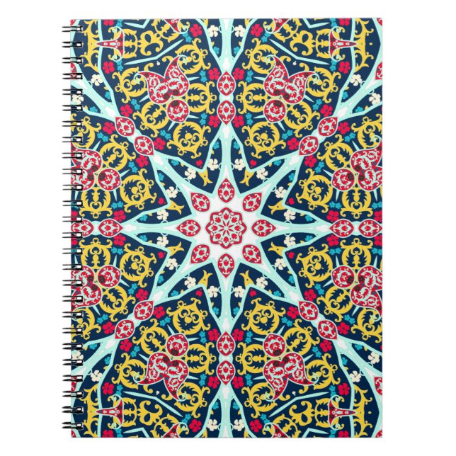 Colorful Ornamental Rosette Mandala Art Notebook (Front)