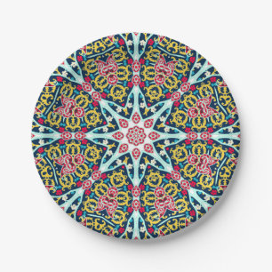 Colorful Ornamental Rosette Mandala Art Paper Plate