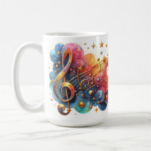 COLORFUL ORNATE GOLD MUSICAL NOTES COFFEE MUG