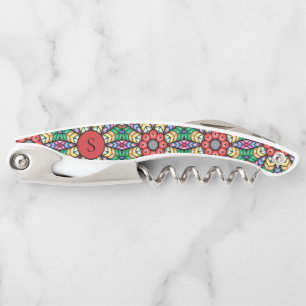 Colorful Ornate Kaleidoscope Elegant Monogram Corkscrew