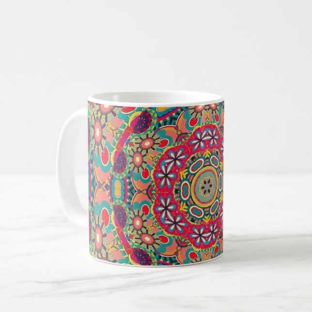 Colorful Ornate Kaleidoscope Mandala Pattern Coffee Mug (Front Left)