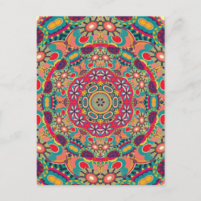 Colorful Ornate Kaleidoscope Mandala Pattern Postcard (Front)