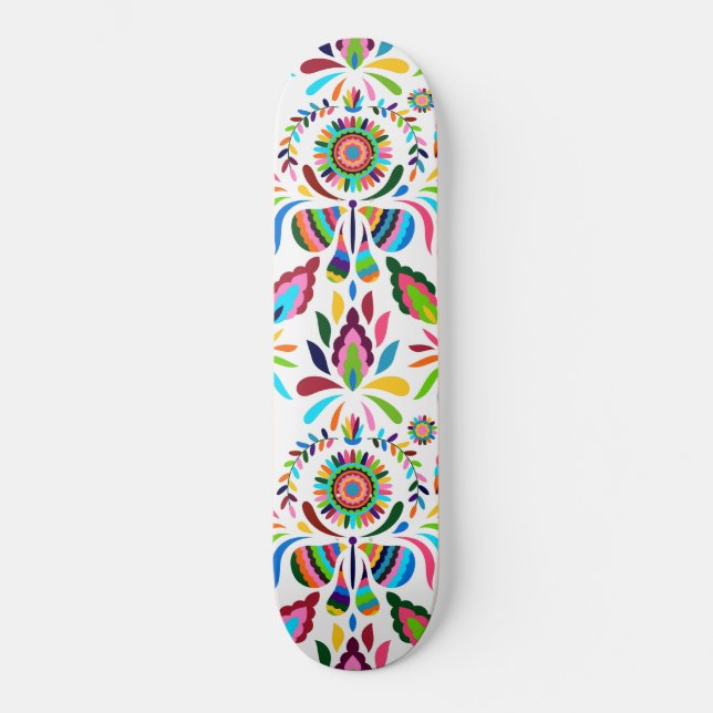 Colorful Otomi Butterfly Flower Bold Pattern Skateboard (Front)