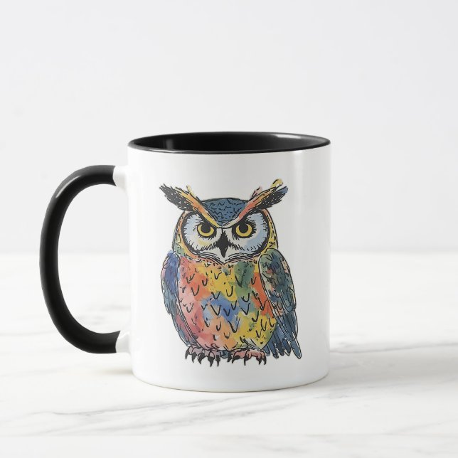 Colorful Owl Watercolor Mug (Left)
