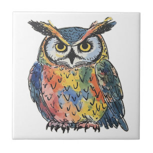 Colorful Owl Watercolor Tile