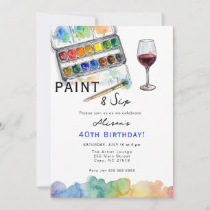 Colorful Paint and Sip Birthday party Invitation