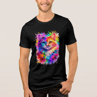 Colorful Paint Splash Cat Illustration Tri-Blend Shirt