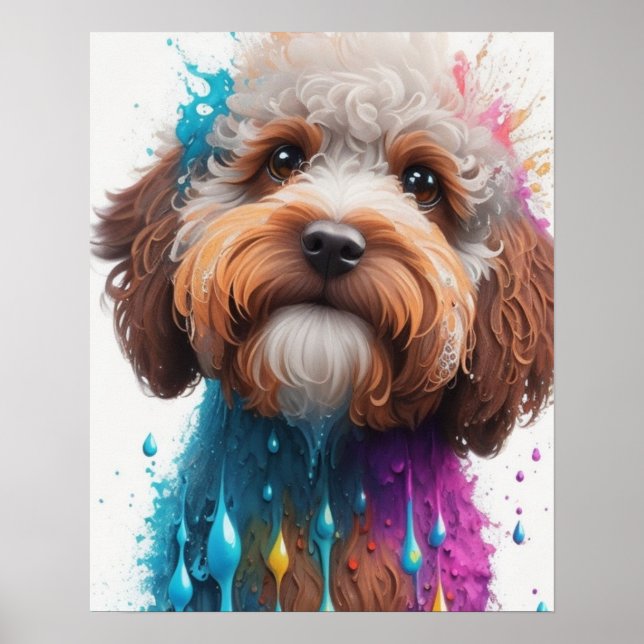 colorful paint splash cockapoo poster (Front)