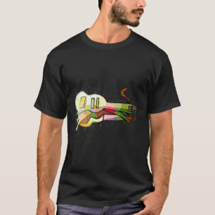 Colorful Paint Splash Kitten Cat Guitar T-Shirt