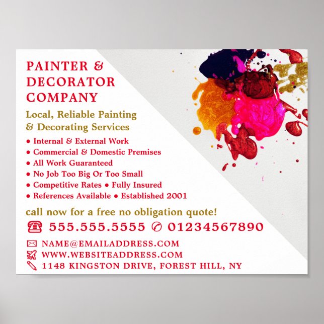 Colorful Paint Splash, Painter & Decorator Poster (Front)