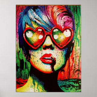 Colorful painting heart sunglasses poster