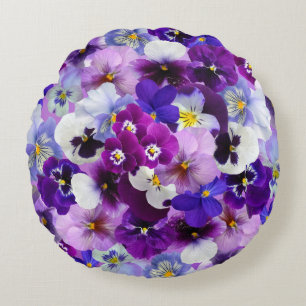 Colorful Pansies, Pretty Flowers, Round Cushion