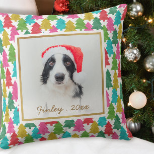 Colorful Paper Christmas Trees Pet Photo Cushion