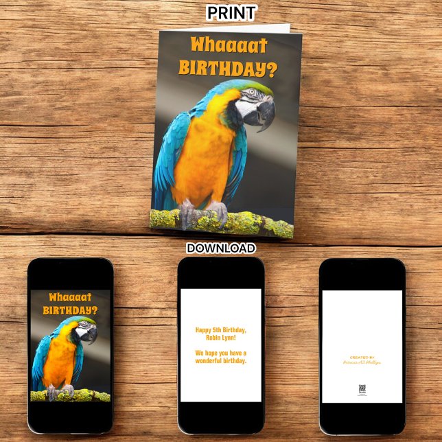 Colorful Parrot Any Birthday Folding Card Template (template designed greeting card available in print or downloadable)