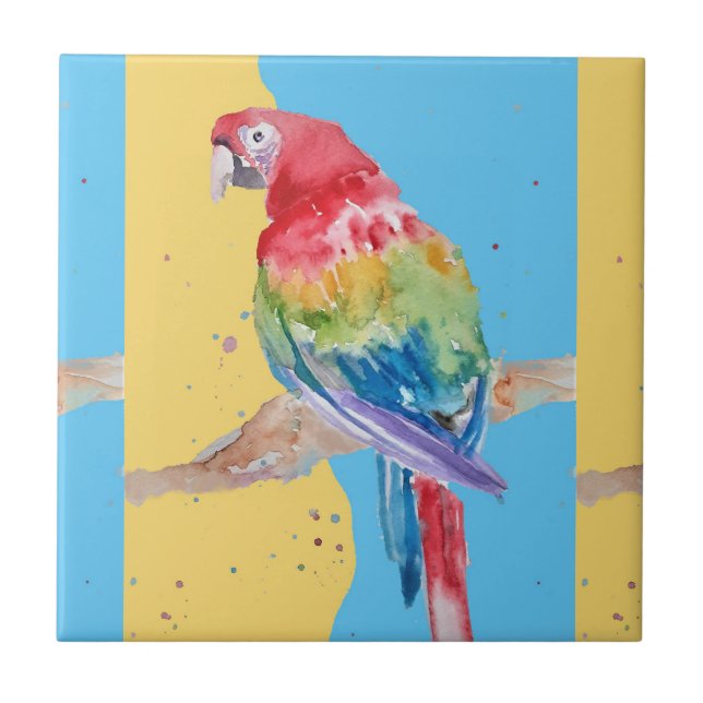 Colorful Parrot Macaw Watercolor Ceramic Tile (Front)