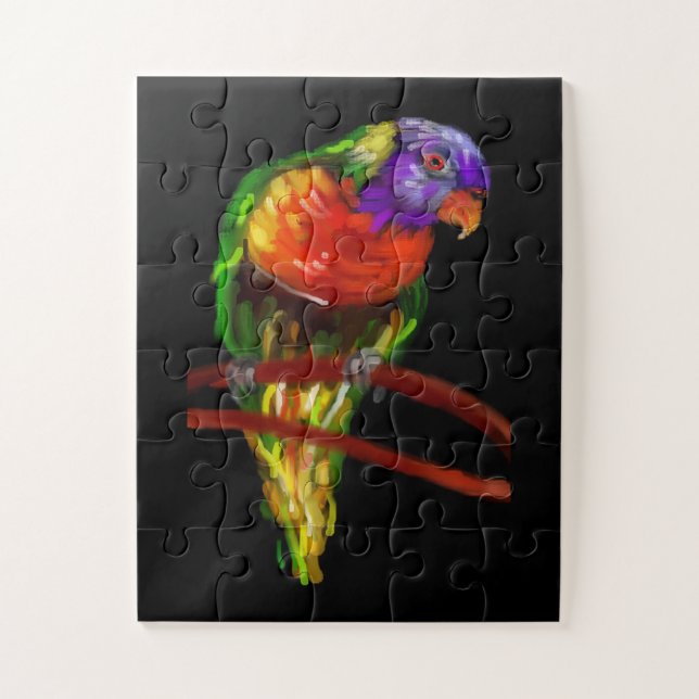 Colorful Parrot Painting On Solid Black Jigsaw Puzzle (Vertical)
