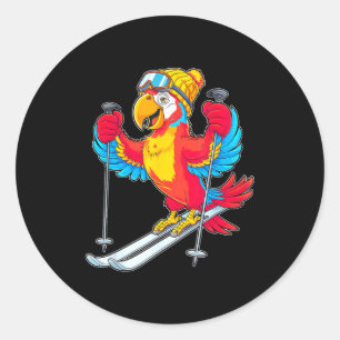 Colorful parrot skiing adventure winter fun classic round sticker