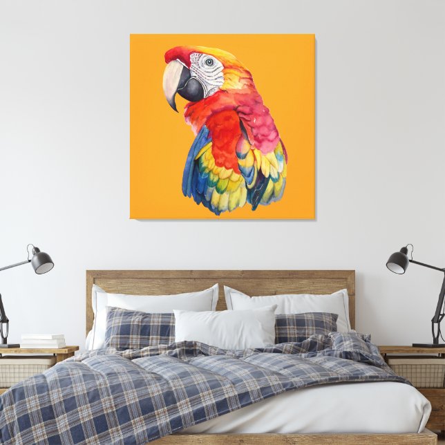 Colorful Parrot Watercolor Illustration Canvas Print (Insitu(Bedroom))