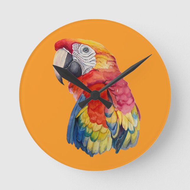 Colorful Parrot Watercolor Illustration Round Clock (Front)