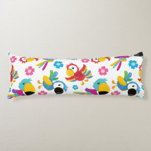Colorful Parrots, Tropical Parrots, Birds, Flowers Body Cushion