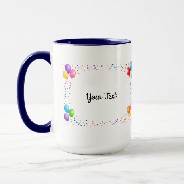 Colorful Party Balloons Confetti Frame Design Mug (Left)