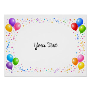 Colorful Party Balloons Confetti Frame Design Poster