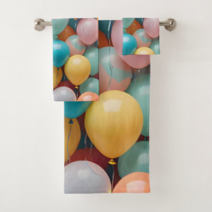 Colorful Party Balloons Pattern Bath Towel Set