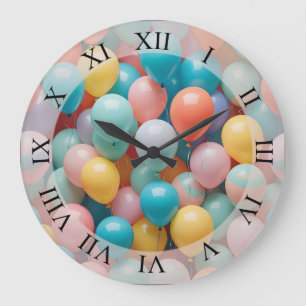 Colorful Party Balloons Pattern Large Clock