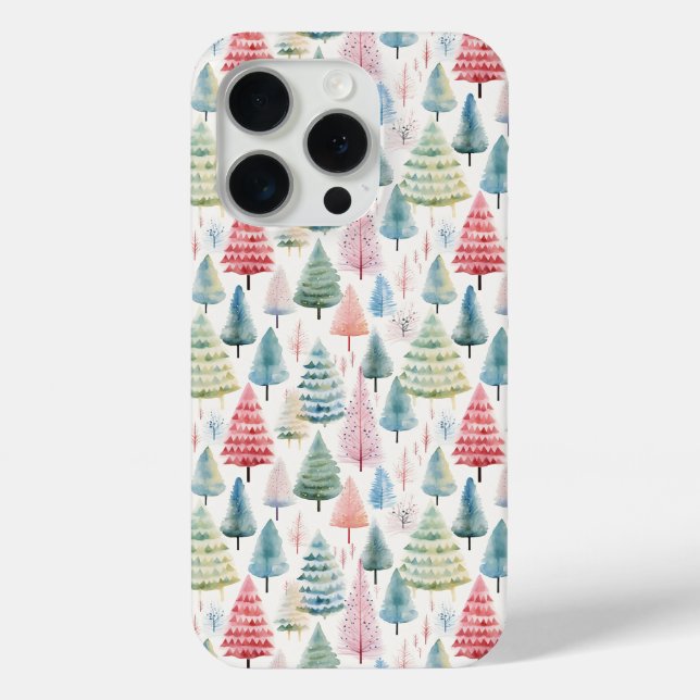 Colorful Pastel Christmas Pine Trees Pattern Case-Mate iPhone Case (Back)