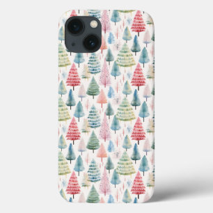Colorful Pastel Christmas Pine Trees Pattern iPhone 13 Case