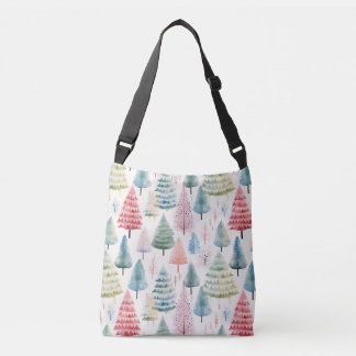 Colorful Pastel Christmas Pine Trees Pattern Crossbody Bag